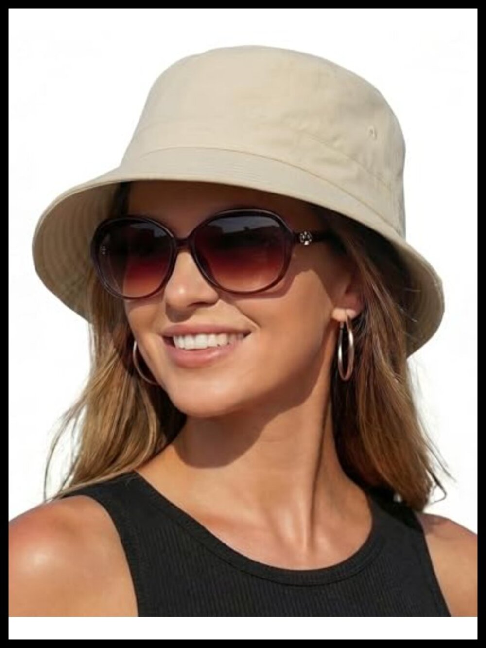 Cotton Bucket Sun Hat with Hidden Drawstring Adjustable Unisex Beach Fishing